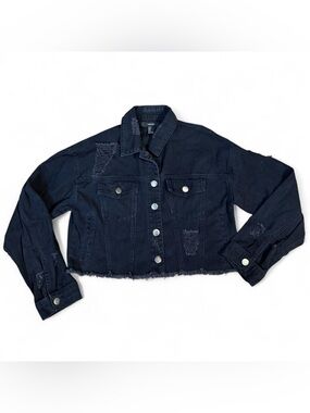 Forever 21 Black Distressed Cropped Denim Jacket Size S